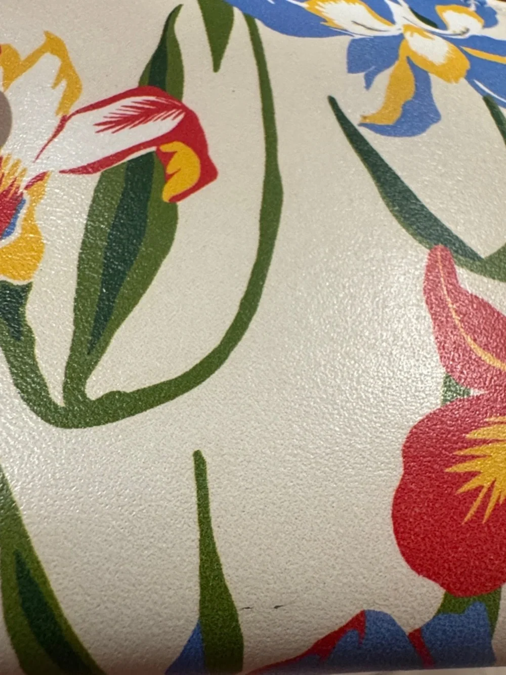 Tory Burch Cream Floral Zip-Around Wallet with Blue Trim